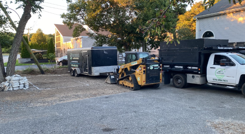 Moriah Masonry and Landscaping trucks and equipment serving properties across Cape Cod MA