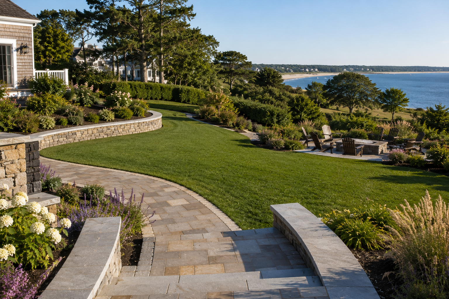 Landscape installation and masonry project in Cape Cod MA by Moriah Masonry & Landscaping