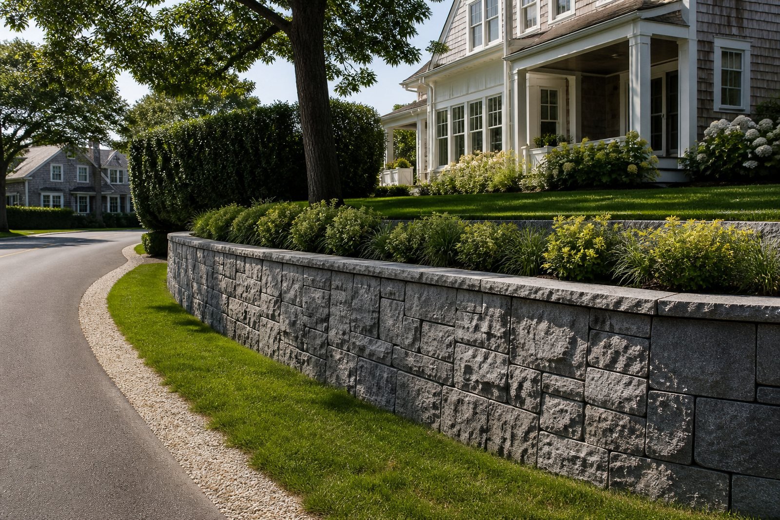 Retaining wall service area across Cape Cod homes