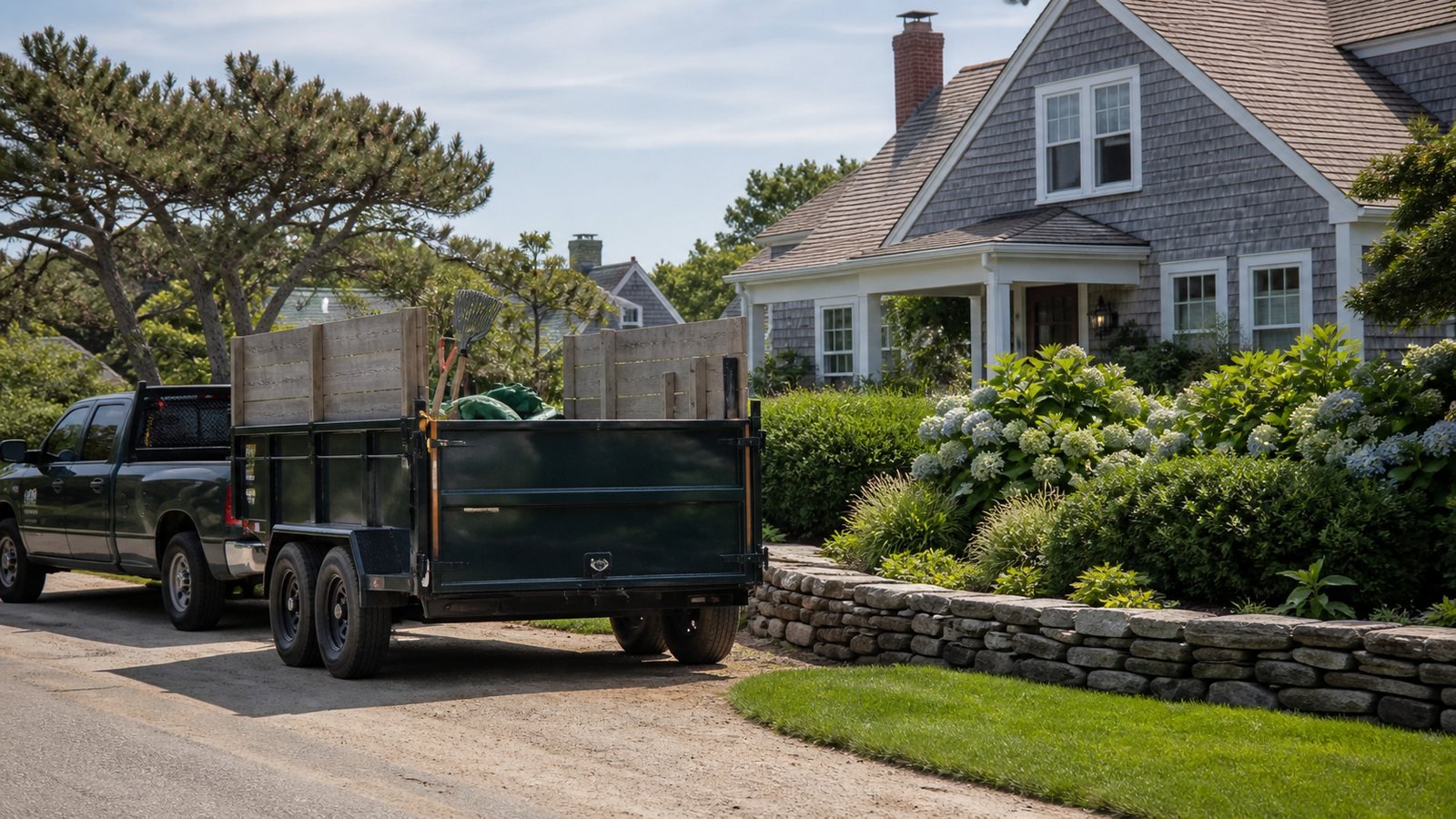 Landscaper service truck at a Cape Cod property in South Yarmouth
