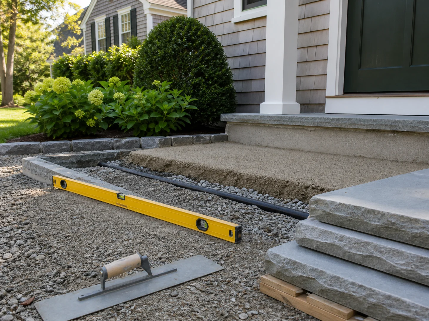 Stone steps base preparation in South Yarmouth