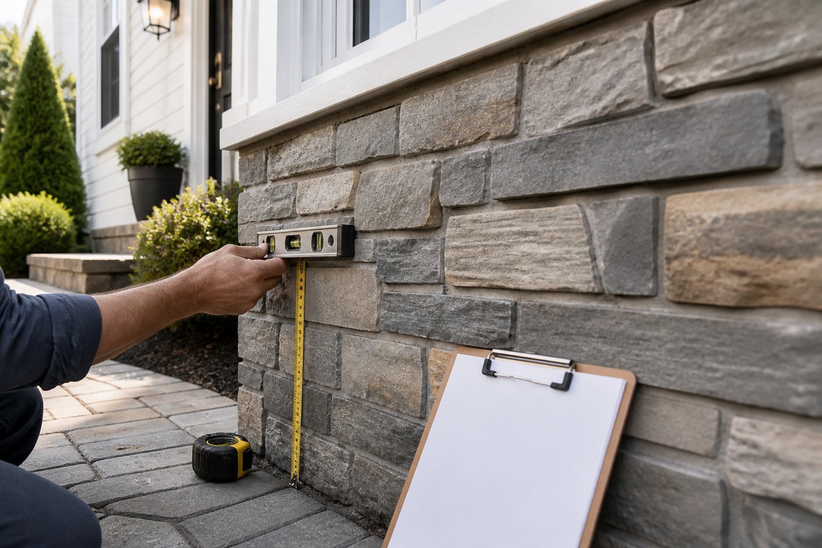 Stone veneer alignment and quality review at a South Yarmouth MA home