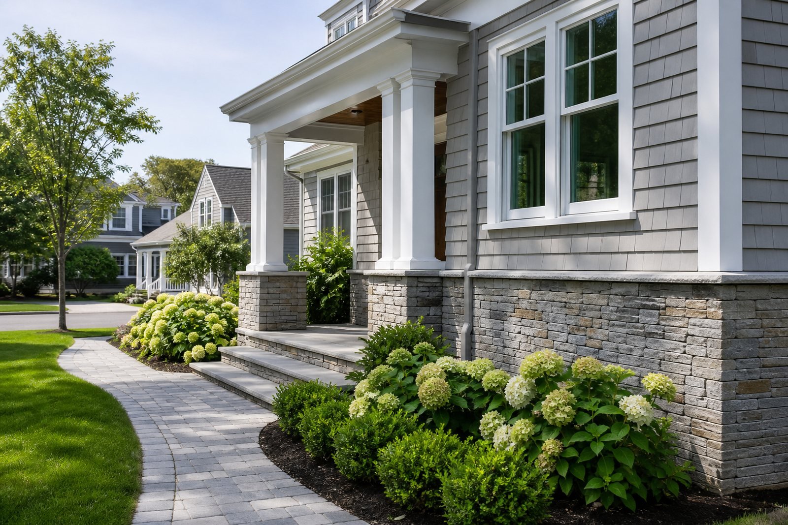 Stone veneer exterior work on a Cape Cod home
