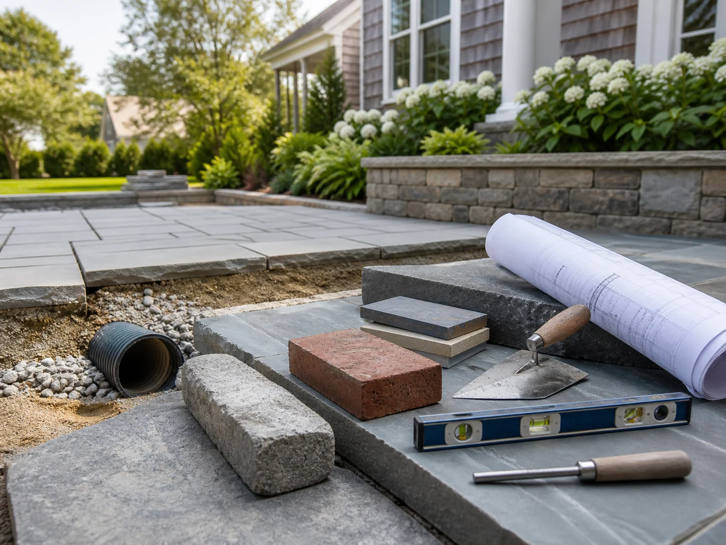 Masonry base preparation drainage and material planning on Cape Cod