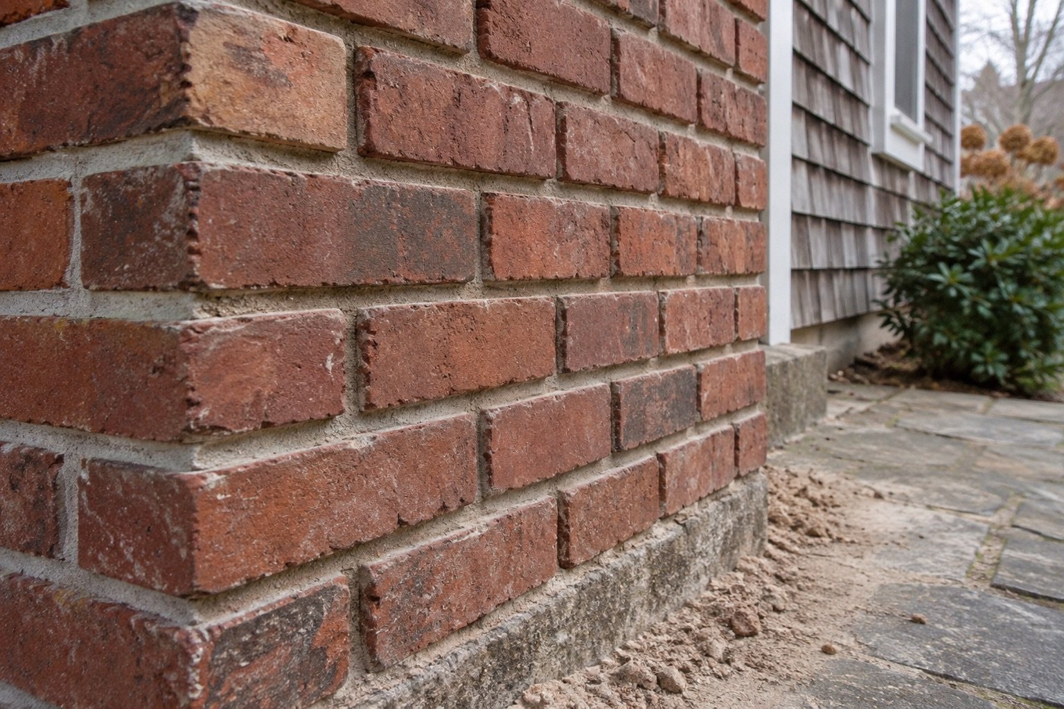 Brick joints raked out to depth and cleaned, ready for fresh mortar